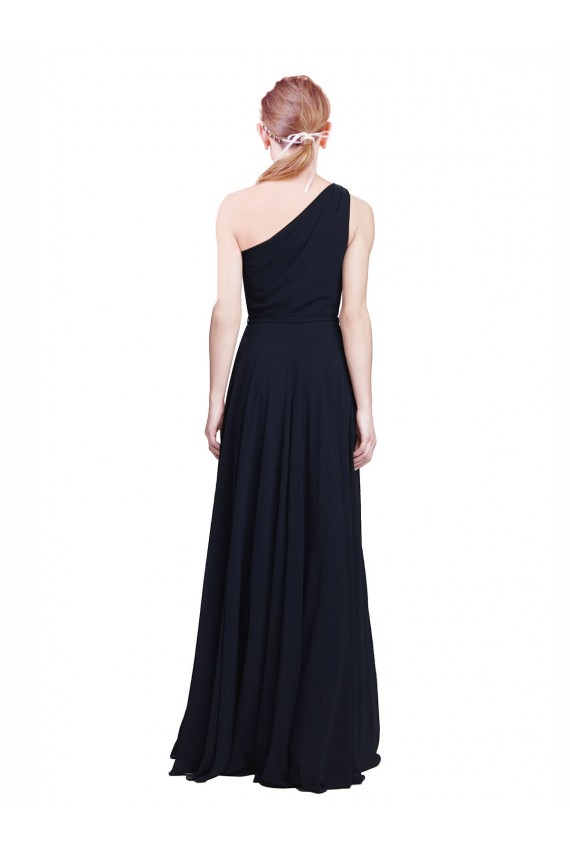 Compre Azul marina oscuro línea A Un Hombre Gasa Largo Vestidos de dama de honor