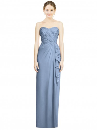Compre Azul polvoriento Cubierta Cuello de Corazón Sin tirantes Gasa Largo Vestidos de dama de honor