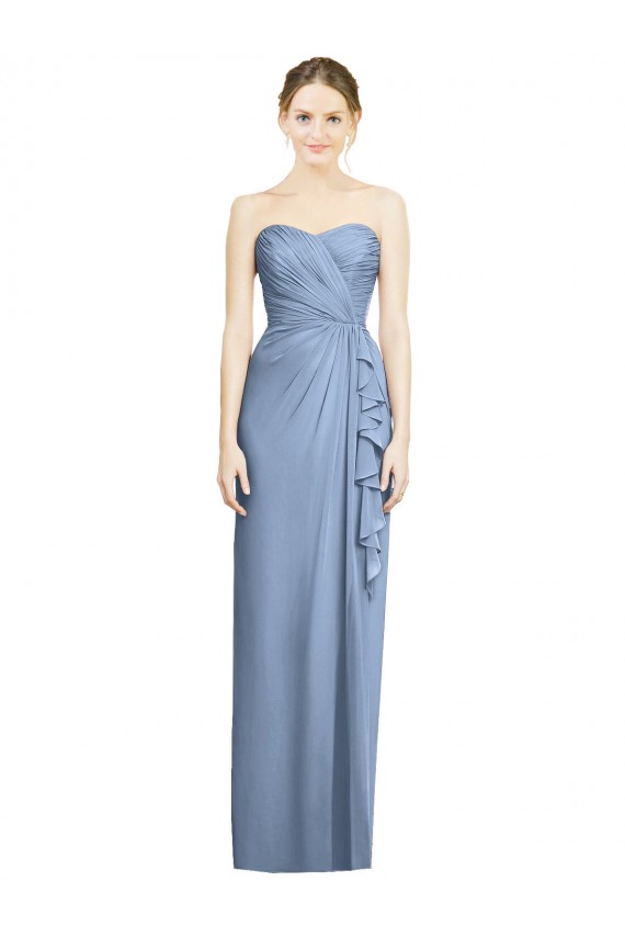 Compre Azul polvoriento Cubierta Cuello de Corazón Sin tirantes Gasa Largo Vestidos de dama de honor