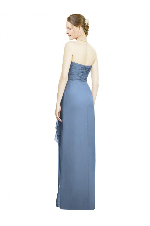 Compre Azul polvoriento Cubierta Cuello de Corazón Sin tirantes Gasa Largo Vestidos de dama de honor