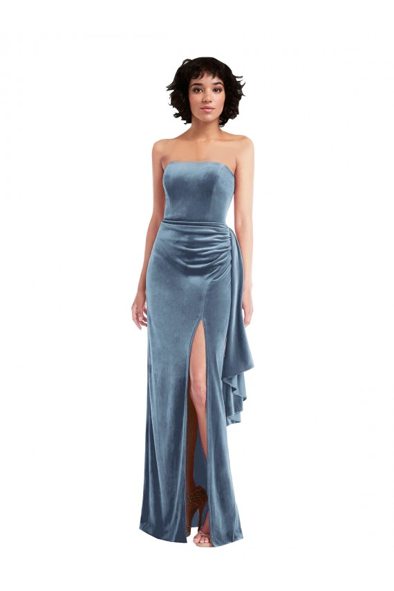 Compre Azul polvoriento Cubierta Sin tirantes Terciopelo Elástico Largo Formales Vestidos de dama de honor / Vestidos de fiesta