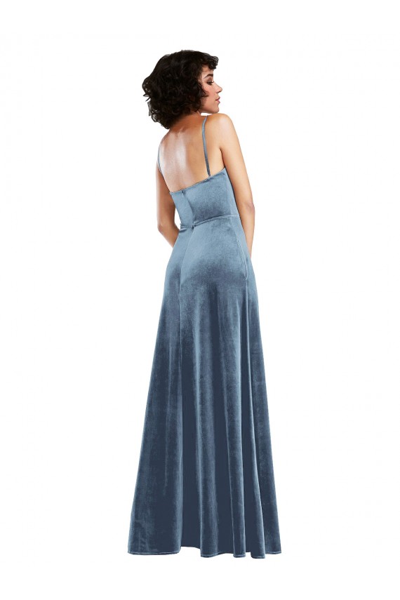 Compre Azul polvoriento Cubierta Terciopelo Elástico Largo Vestidos de dama de honor / Vestidos de fiesta