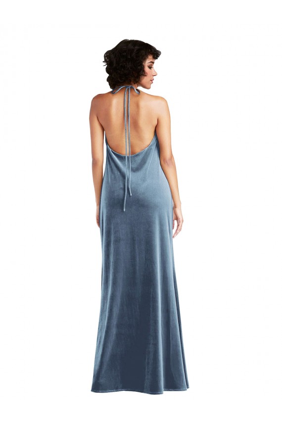 Compre Azul polvoriento Cubierta Terciopelo Elástico Largo Vestidos de dama de honor / Vestidos de fiesta