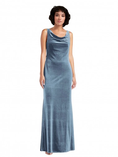 Compre Azul polvoriento Cubierta Terciopelo Elástico Largo Vestidos de dama de honor / Vestidos de fiesta