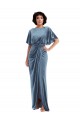 Compre Azul polvoriento Cubierta Terciopelo Elástico Largo Vestidos de dama de honor / Vestidos de fiesta