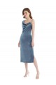 Compre Azul polvoriento Cubierta Un Hombre Terciopelo Elástico Largo Vestidos de dama de honor / Vestidos de fiesta