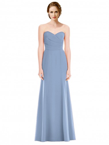 Compre Azul polvoriento Sirena Cuello de Corazón Sin tirantes Gasa Largo Vestidos de dama de honor