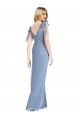 Compre Azul polvoriento Sirena Cuello en V Gasa Largo Vestidos de dama de honor