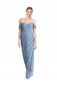 Compre Azul polvoriento Sirena Hombros Descubiertos Gasa Largo Vestidos de dama de honor