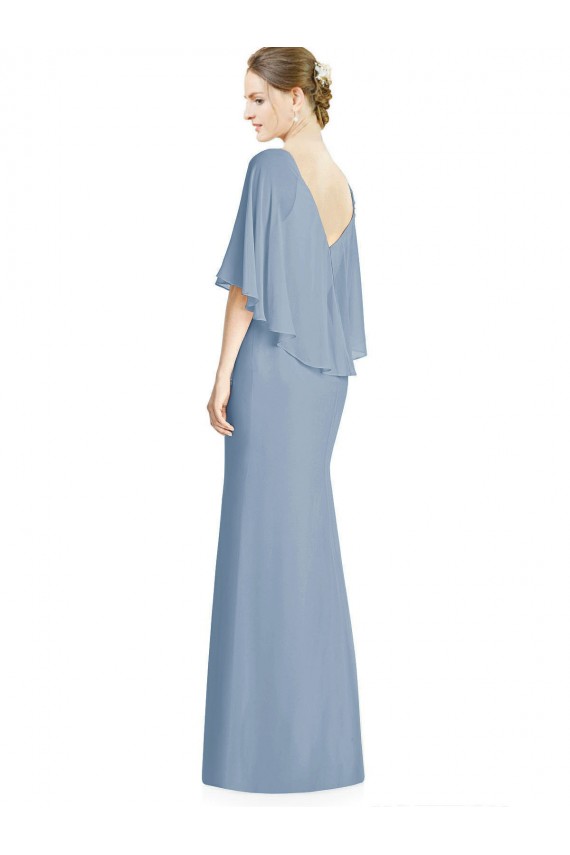 Compre Azul polvoriento Trompeta Cuello en V Gasa Largo Vestidos de dama de honor