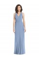 Compre Azul polvoriento Trompeta Halter Cuello en V Gasa Largo Formales Vestidos de dama de honor / Vestidos de noche