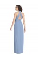 Compre Azul polvoriento Trompeta Halter Cuello en V Gasa Largo Formales Vestidos de dama de honor / Vestidos de noche
