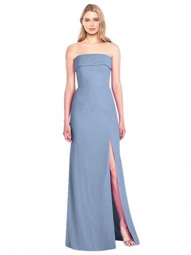 Compre Azul polvoriento Trompeta Sin tirantes Gasa Largo Vestidos de dama de honor