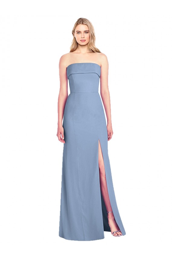 Compre Azul polvoriento Trompeta Sin tirantes Gasa Largo Vestidos de dama de honor
