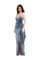 Compre Azul polvoriento Trompeta Tirantes espagueti Terciopelo Elástico Largo Formales Vestidos de dama de honor / Vestidos de fiesta