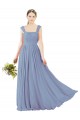 Compre Azul polvoriento línea A Cuadrado Gasa Largo Vestidos de dama de honor