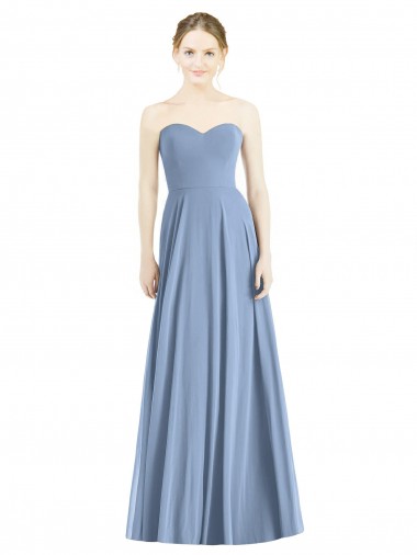 Compre Azul polvoriento línea A Cuello de Corazón Gasa Largo Vestidos de dama de honor