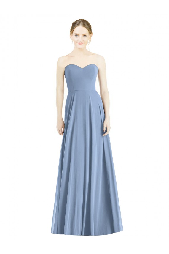 Compre Azul polvoriento línea A Cuello de Corazón Gasa Largo Vestidos de dama de honor
