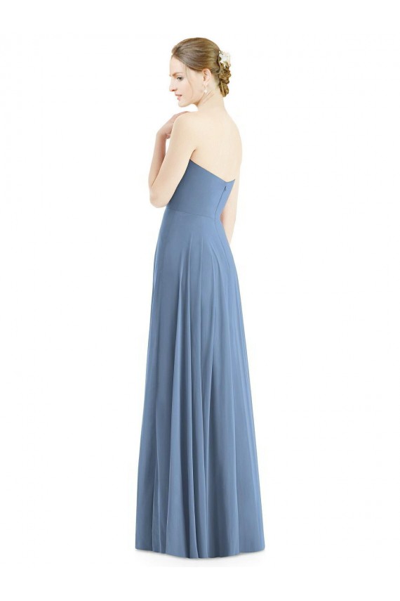 Compre Azul polvoriento línea A Cuello de Corazón Gasa Largo Vestidos de dama de honor