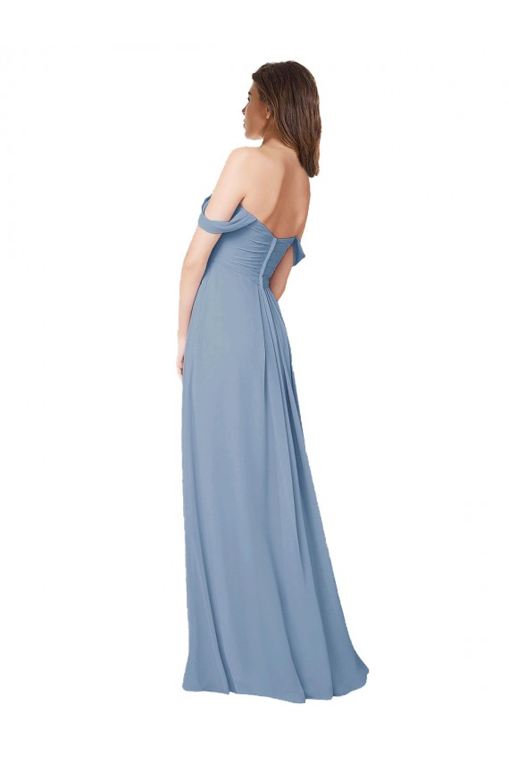Compre Azul polvoriento línea A Cuello de Corazón Gasa Largo Vestidos de dama de honor