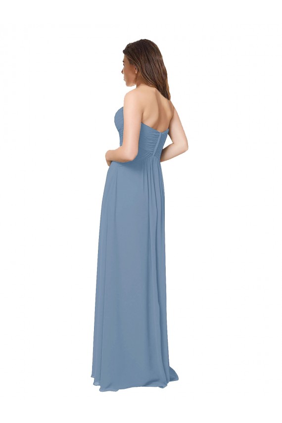 Compre Azul polvoriento línea A Cuello de Corazón Gasa Largo Vestidos de dama de honor