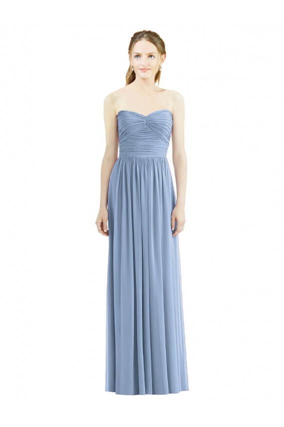 Compre Azul polvoriento línea A Cuello de Corazón Sin tirantes Gasa Largo Vestidos de dama de honor