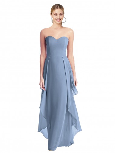 Compre Azul polvoriento línea A Cuello de Corazón Sin tirantes Gasa Largo Vestidos de dama de honor