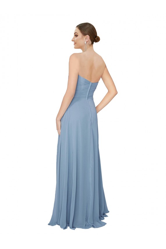 Compre Azul polvoriento línea A Cuello de Corazón Sin tirantes Gasa Largo Vestidos de dama de honor