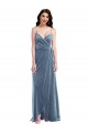 Compre Azul polvoriento línea A Cuello de Corazón Terciopelo Elástico Largo Vestidos de dama de honor / Vestidos de fiesta