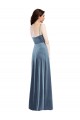 Compre Azul polvoriento línea A Cuello de Corazón Terciopelo Elástico Largo Vestidos de dama de honor / Vestidos de fiesta