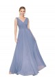 Compre Azul polvoriento línea A Cuello en V Cuello Alto Gasa Largo Formales Vestidos de dama de honor / Vestidos de fiesta