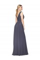Compre Azul polvoriento línea A Cuello en V Cuello Alto Gasa Largo Formales Vestidos de dama de honor / Vestidos de fiesta