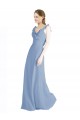 Compre Azul polvoriento línea A Cuello en V Gasa Largo Vestidos de dama de honor