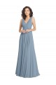 Compre Azul polvoriento línea A Cuello en V Gasa Largo Vestidos de dama de honor