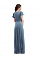 Compre Azul polvoriento línea A Cuello en V Terciopelo Elástico Largo Vestidos de dama de honor / Vestidos de fiesta