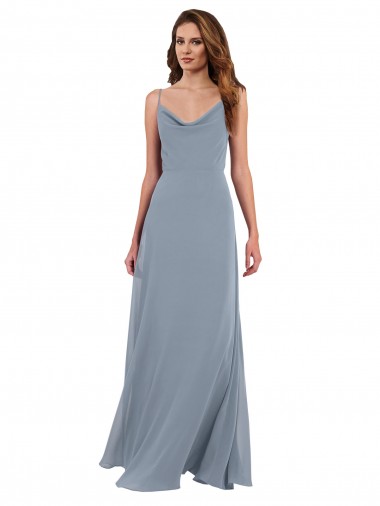 Compre Azul polvoriento línea A Gasa Largo Vestidos de dama de honor