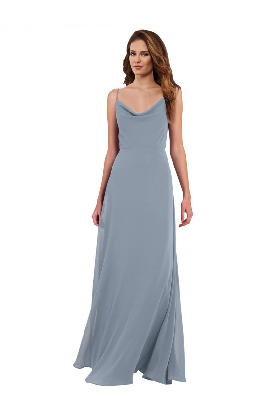 Compre Azul polvoriento línea A Gasa Largo Vestidos de dama de honor