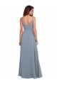 Compre Azul polvoriento línea A Gasa Largo Vestidos de dama de honor