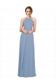 Compre Azul polvoriento línea A Halter Cuello Alto Gasa Largo Vestidos de dama de honor