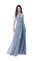 Compre Azul polvoriento línea A Halter Cuello Alto Gasa Largo Vestidos de dama de honor