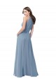 Compre Azul polvoriento línea A Halter Cuello Alto Gasa Largo Vestidos de dama de honor