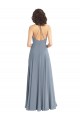 Compre Azul polvoriento línea A Halter Gasa Largo Vestidos de dama de honor