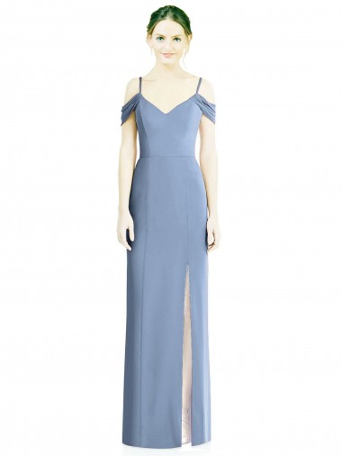 Compre Azul polvoriento línea A Hombros Descubiertos Gasa Largo Formales Vestidos de dama de honor / Vestidos de noche