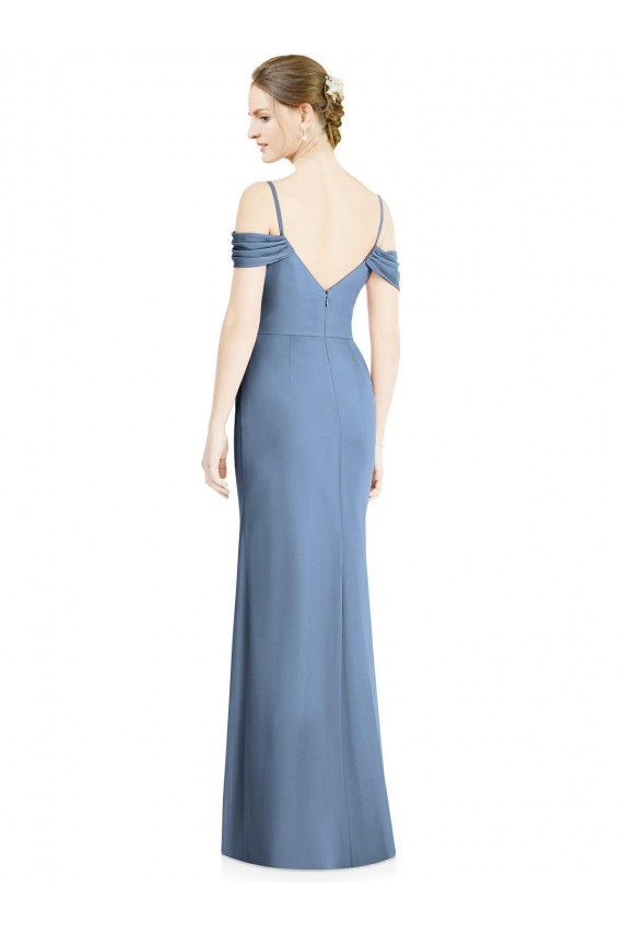 Compre Azul polvoriento línea A Hombros Descubiertos Gasa Largo Formales Vestidos de dama de honor / Vestidos de noche