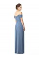 Compre Azul polvoriento línea A Hombros Descubiertos Gasa Largo Vestidos de dama de honor