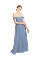 Compre Azul polvoriento línea A Hombros Descubiertos Gasa Largo Vestidos de dama de honor