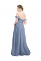 Compre Azul polvoriento línea A Hombros Descubiertos Gasa Largo Vestidos de dama de honor