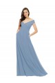 Compre Azul polvoriento línea A Hombros Descubiertos Gasa Largo Vestidos de dama de honor