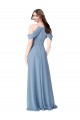 Compre Azul polvoriento línea A Hombros Descubiertos Gasa Largo Vestidos de dama de honor