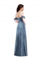 Compre Azul polvoriento línea A Hombros Descubiertos Terciopelo Elástico Largo Vestidos de dama de honor / Vestidos de fiesta